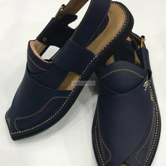 Traditional Handmade Leather Men's Peshawari Chappal,Semi Formal Sandals For Men - Picture 4 of 6